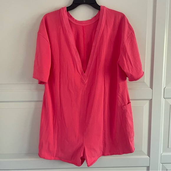 New! Free People FP Movement Coral Pink Hot Shot Tee Romper - 20918 - Picture 3 of 8